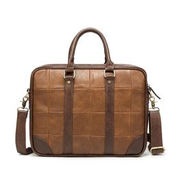 Briefcases Classic Retro Men Briefcase High Quality Leather Laptop Handbag England Style Business Trip Shoulder Messenger Bag Male Satchels