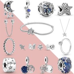 Star Collection 925 Silver Dangle Charms Stud Earring Rings Clip Charm Necklace Safty Chain Fit Original Pandora Bracelet DIY307b