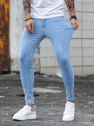 Men's Jeans Streetwear Ripped Skinny Hip Hop Man Fashion Estroyed Oversize Pants Solid Colour Male Stretch Casual Denim Trousers 230718