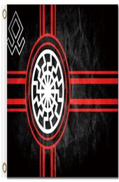 Цифровая печать Custom 3x5ft Black Sun Flag 90x150CM Polyester Kolovrat Slavic Symbol Sun Wheel Svarog Solstice Runs Banner3474479