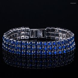 Charm Bracelets BeaQueen Dark Blue Crystal Big Wide Bridal Wedding Bangles Full Cubic Zirconia Stone Setting Women Party Jewelry B135