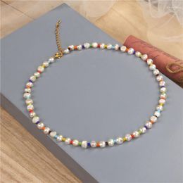 Pendant Necklaces Colourful Beaded Necklace Handmade Natural Baroque Pearl Chokers Clavicle Chain Women Femme Female Jewellery Bohemian