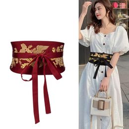 Belts Embroidered Wide Waist Belt For Women Self Tie Wrap Around Retro Obi Corset Cincher Waistband Dress Cinturones Para Mujer