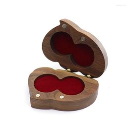 Jewellery Pouches Wedding Ceremony Ring Box Wooden Double Heart-Shaped Walnut Engagement Used For Proposal Birthday Gift