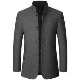 Men's Wool Blends Men's Woolen Blazer Jacket Coats Stand-up Collar Suit Chinese Style Slim Fit Casual Busines Cardigans Blends Long Coat HKD230718