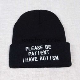 Beanie/Skull Caps Please Be Patient I Have Autism letter Embroidery Knitted Hat men women Warm Winter Beanie Outdoor Sports Skiing Beanies J230719