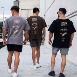 Men's T-Shirts Summer Men's Oversized T-Shirt Cotton Round Neck Loose Sports Fitness Short Sleeve Gym Running Training Clothes 230718