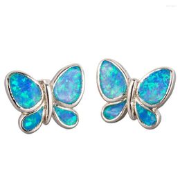 Stud Earrings KONGMOON Butterfly Ocean Blue Fire Opal Silver Plated Jewellery For Women Piercing