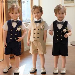 Clothing Sets Children's Summer Short Sleeve Tank Top Set for Boys' Wedding Dress First Birthday Performance Clothing Children's Tank Top Short Sleeve Necktie Z230720