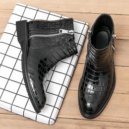 Boots Black Zipper Men Short Crocodile Pattern Ankle For With Botas De Hombre