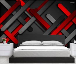 Wallpapers Bacal Modern Abstract Geometric Wall Paper 3D Red Black Three-dimensional Metal Plates Creative Po For Room