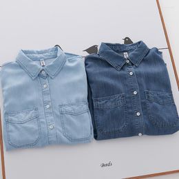 Women's Blouses Soft Light Denim Women Shirts Summer Vintage 2023 Turn-Down Collar Pocket Casual All Match Female Outwear Tops