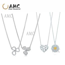 TF real 925 sterling silver Classic female fashion love ring starfish heart shape sunflower shape pendant necklace296h