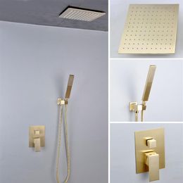 Bathroom Rainfall Shower Kit 200 250 300 mm Golden Colour Ceiling Mounted Overhead ShowerHead Set 2 Way Conceal In Wall Shower201G