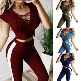 Women's Two Piece Pants 2Pcs Casual Sports Yoga Fitness Leggings Suit Jumpsuit Hooded T-shirt