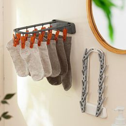 Hangers Clothes Drying Rack Multiple Clips Foldable Socks Hanger Wall-Mounted Strong Load Bearing Windproof Clip