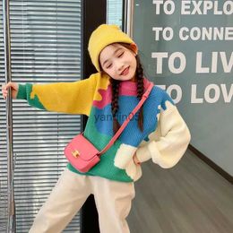 Pullover Kids Toddler Patchwork Knit Sweaters for Girls Cute O Neck Sweater Jacket Coat 2-12 Years Children Autumn Tops Winter Sweaters HKD230719