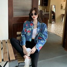 Women's Jackets Make Firm Offers - Early Autumn Wind Restoring Ancient Ways Is The Port Loose Single-breasted Flower Cowboy Short Coat Lapel