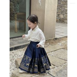 Ethnic Clothing Chinese Traditional Bronzing Hanfu Dress Suit Shirt Horse Face Skirt Children Girls Cute Festival Party Dresses Birthday