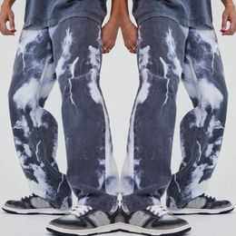 Men's Jeans Sports Mens Pants Pocket Summer Denim Full Length Printed Casual Bodybuilding