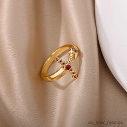 Band Rings Goth Sword Rings for Women Men Vintage Stainless Steel Gold Color Finger Ring Wedding Jewelry R230719