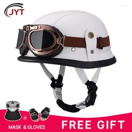 Motorcycle Helmets Summer Capacete De Moto Masculino German Style Retro Leather Helmet With Goggles All Seasons For Men