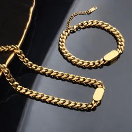 Chains Chanfar Fashion Hip-Hop Golden Curb Cuban Link Chain Stainless Steel Necklace For Men And Women Bracelet Jewelry2759