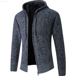 Men's Sweaters 2022 New Cardigan Mens Hooded Collar Fleece Warm Sweaters Coat Men Coat Hoodies Jacket Thick Full Solid Cardigan Male Coats L230719