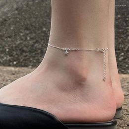 Anklets S925 Sterling Silver Pentagram Anklet Female Korean Version Simple Personality Small Fresh Student Friend Accessories
