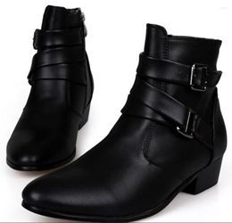 Boots Fashion Men Winter Leather Short Boot Style Shoes Flat Heel Work Motorcycle Casual Ankle Large Size