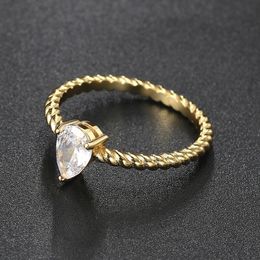 Wedding Rings Simple Design Waterdrop Crystal Ring for Women Gold Colour Twist Zircon Engagement Ring Valentine's Day Gift Fashion Jewellery R769 230718