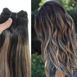 Human Hair Weave Ombre Dye Colour Brazilian Virgin Hair Weft Bundle Extensions Balayage Two Tone 2#Brown To #27 Blonde260l