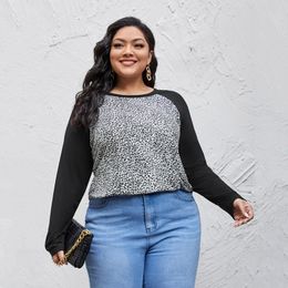 Women's Plus Size T-Shirt Plus Size Elegant Fashion Blouse Women Long Raglan Sleeve Spring Office Lady Leopard Top T-shirt Ladies Large Size 5XL 6XL 7XL 230719