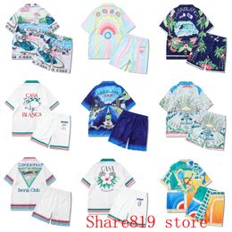 Men's Tracksuits Thin Fabric Summer CASABLANCA Shortpant Shirt Short Set Men Women High Quality Casual TENNS CLUB Hawaii Style Beach Suit 230718