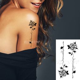 Waterproof Temporary Tattoo Sticker Rose Flower Leaf Letter Black Small Body Art Flash Tatoo Fake Tatto for Kids Girl Men Women