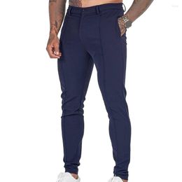 Men's Pants Men Solid Colour Elastic Waist Stylish Slim Fit Business Trousers Breathable Soft Thin Fabric With Ankle Length