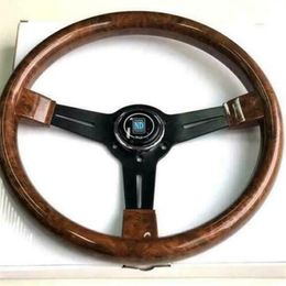 N Style CLASSIC 350MM STEERING WHEEL MAHOGANY WOOD WITH BLACK SPOKE Nardi213a