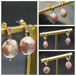 Stud GLSEEVO 925 Silver High Sense Simple Pink Baroque Pearl Elegance Drop Earrings White Zircon For Women Fashion Wedding Jewellery 230718