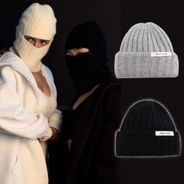 Beanie/Skull Caps Fashion Warm Knitted Women Balaclava Hat for Woman Men Winter Woolen Full Face Mask Pullover Hiphop Woolen Hooded gorr T230719