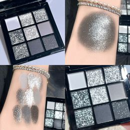 9 Colours Punk Smokey Matte Glitter Eyeshadow Palette Shimmer Eye Shadow Makeup Palette Cool Toned Grey Black Eye Pigment Palett