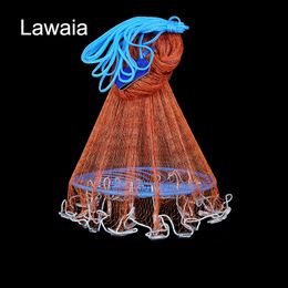 Fishing Accessories Lawaia Outdoor Cast Network with Steel Pendant Nylon Braided Line Hand Throw Fishing Net with Big Plastic Blue Ring Network 230718