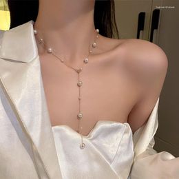 Pendant Necklaces KAITIN Korean Simple Pearl Women Necklace Fashion Collarbone Chain Y-shaped Personality Versatile Light Luxury Female