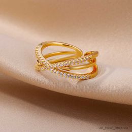 Band Rings Zircon Cross Rings for Women Gold Plated Stainless Steel Ring 2023 Trend Wedding Jewellery item R230719