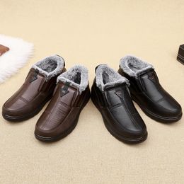 Boots Men Casual Shoe Fashion Leather Shoes For Man Winter Men's Flat Walking Footwear Warm Middle-aged And Elderly Dads