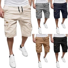 Men's Shorts 9 10 Male Summer Solid Color Casual All Fashionable Woven Cargo Pants With Pockets Outdoor Foam Linen Mens