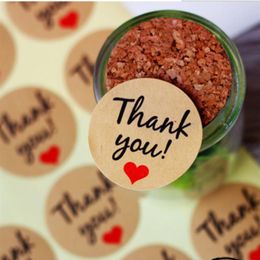 Kraft Paper Thank You Adhesive Label with Red heart Diameter 38mm Seal Label Sticker for DIY Gift decoration and Cake271g