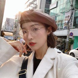 Berets Hat Women's Korean-Style Fashionable All-Match Retro PU Leather High-Profile Figure Beret Street Cool British Painter Men