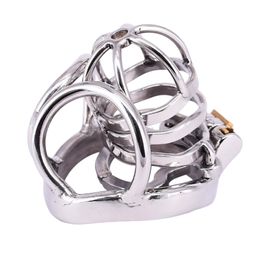 Male Cock Cage with Anti-off Ring Stainless Steel Arc Penisring Testicle Restraints Gear Chastity Device Metal Balls Locking