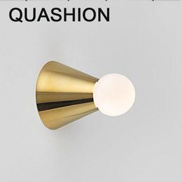 Wall Lamp LED Nordic Golden Bedroom Balcony Aisle Lights Simple Home Decors Sconces Bedside Interior Copper Art Lighting