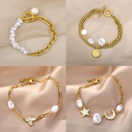 Link Bracelets Vintage Baroque Pearl Butterfly Bracelet Elegant Chain Star Moon Bangles For Women Friends Birthday Jewelry Accessories